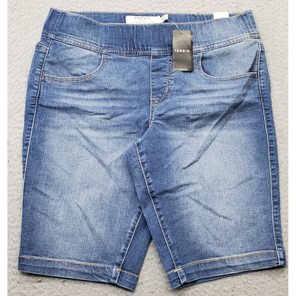Torrid Lean Jean Shorts Womens 00 Blue Denim Medium Wash Stretch High Waisted